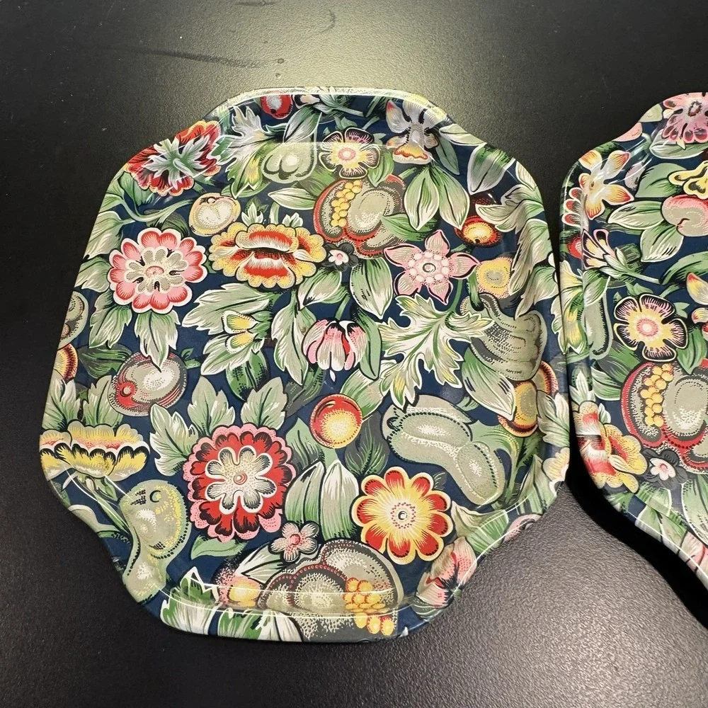 Lot of 2‎ ELITE Metal Decorative Snack Vanity Trays Made in England Floral